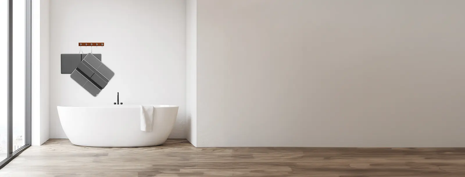 FluffyTub bath kneeler beside a modern bath